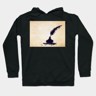 Abstract Ink Splash Peacock Feather Quill With Vintage Ink Well Hoodie